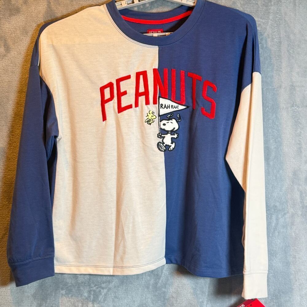 Peanuts Snoopy Long Sleeve Top Womens M Blue Colorblock NWT